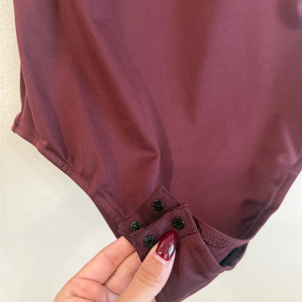 Burgundy Flattering Fit Square Neck Bodysuit - Picture 3 of 7